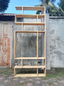 Partisi rak penyekat ruangan real pick full kayu permanen ukuran P80xL20xT180