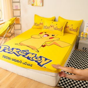 Alls Wonderland Pokemon Fittedsheet Bedsheet Yellow Pikachu Cartoon Bedsheet Single Queen King Size Mattress Protector