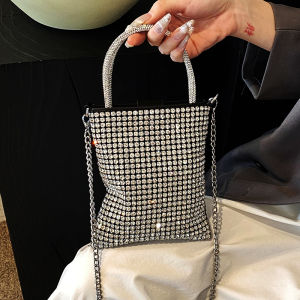 Special-Interest Design Rhinestone Quartz Bag Female 2024 New Arrival Dinner Full Diamond Hand Bag Shoulder Bag Crossbody Chain Pouch