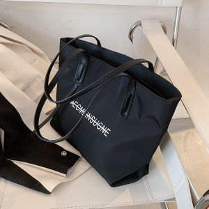 Large Capacity Canvas Tote Bag Womens Commuter Handbag Soft Shoulder Bag Korean Style Pure Color Casual Shopping Bag