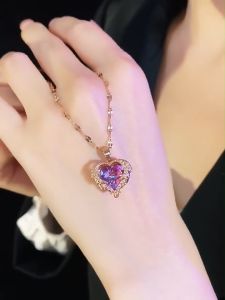 916 gold chain original Womens Necklace Ocean Heart Blue Crystal Love Luxury Clavicle Chain