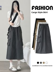 Gray Workwear Skirt Womens High Waist A-Line Straight Umbrella Skirt Mid-Length Small Size Half Skirt Korean Style Slimming