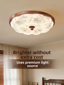 DGY | Retro Style Decorative Ceiling Light For Bedroom And Study Walnut Wood Look Linen Effect