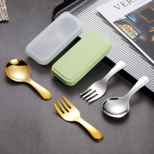 304 Stainless Steel Portable Spoon Fork Short Handle Student Tableware Dessert Fruit Mini Tableware