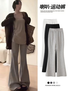 Gray High Waist Draped Slimming American Style Sport Pants Womens Autumn 2025 New Small Size Micro Flared Casual Trousers