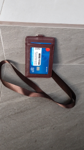 Leather Staff Neck Badge ID Credit Card Holder Leather Name tag Holder with lanyard