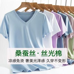 Silk 80 Ice Cotton Pure Cotton Short Sleeve Womens T-shirt V-neck Loose Belly Covering Summer Fashion Korean Style Top