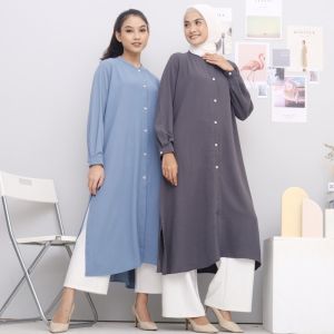 LONG TUNIK KEMEJA POLOS SHAKILA KERAH SHANGHAI L XL XXL XXXL Kerah Mandarin Bahan Katun Berkualitas Gaya Kasual Dan Nyaman - Lazada