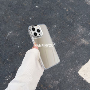 Fashion Clear Border HD Mirror Phone Case For Apple iPhone 16 15 14 13 12 11 Pro Max Plus Plating Shockproof Anti-Fall Cover Make Up Case