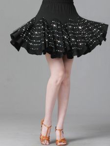 Shirley Dance นมผ้าไหมกระโปรงสั้นผู้หญิงออกกําลังกาย SLIM FIT ชุดเต้นรําละตินประกายเลื่อมสําหรับ Square เต้นรํา