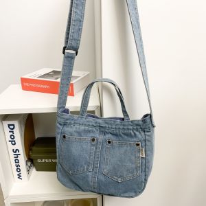 กระเป๋าสะพายไหล่ผ้าเดนิมสไตล์บูเท็คสำหรับเดินทางไปทำงานในฤดูใบไม้ร่วงปี 2024 กระเป๋าสะพายไหล่แบบลำลองสำหรับผู้หญิง