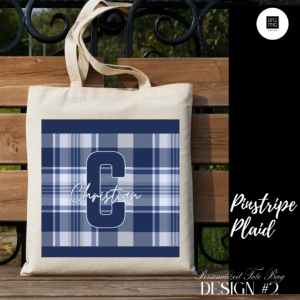 PERSONALIZED PINSTRIPE PLAID TOTE BAG (LIMITED EDITION)