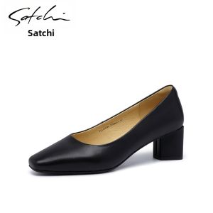Leather Square Toe Medium Heel Pumps New Arrivals