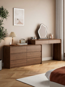 HAOXUANGE | Solid Wood Vintage Style Extendable Corner Dressing Table Drawer Cabinet