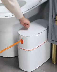 Joybos ® Auto Tie Easy Bag Trash Can With Press Lid 15L White Toilet Kitchen Dust Bin with disposable Garbage Bag by Thehomeshoppe