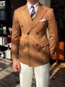 Caramel Double Breasted Business Formal Commuting Suit