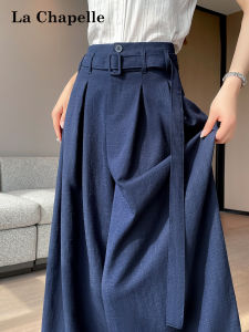 La Chapelle | High Waist Pleated Wide Leg Trousers Dark Blue 100% Linen