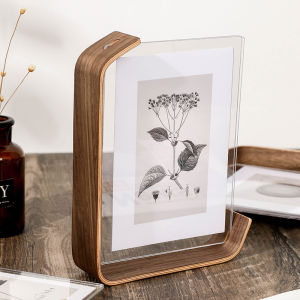 Modern Minimalist Black Walnut Acrylic Photo Frame Stand Simple Rectangular Home Decor for 6 7 8 Inch Photos Customizable