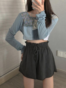 กางเกงขาสั้นทรงหลวมเอวสูงสไตล์หวานสำหรับฤดูใบไม้ร่วง กางเกงขาสั้นกีฬาลำลองสำหรับผู้หญิง กางเกงขายาวทรงหลวม ดีไซน์เก๋ไก๋