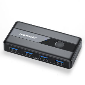 Lemorele | Lemorele H5 4-Port USB 3.0 Switch Box for 2 Computers One-Button KVM Switcher to Share Printers/HDD Boost Productivity 5Gbps