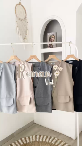 Roman Vest Top Atasan Kemeja Rompi Wanita Remaja Basic Casual Daily Korean Style Matt Linen Premium OOTD Fashion Terlaris
