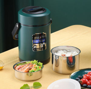 304 Stainless Steel Vacuum 24-hour Insulated Bento Lunch Box Portable Multi-layered Lunch Box Large Capacity Insulated Bucket Three-Layer Bento Box Thermos Pot Container