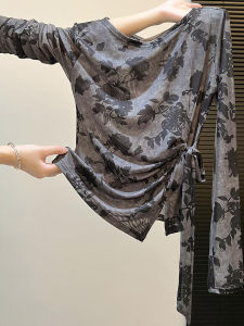 Chic Korean Retro Asymmetrical Long Sleeve Base Shirt Spring Autumn New Style Double Layer Mesh Cover up Elegant Sunscreen Women Outerwear