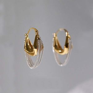 Fashion Chain Tassel Earrings Gold And Silver Color Contrast Temperament Retro Women Accessories