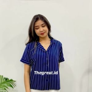 THEGREAT - Cika Stripe Shirt (Short-sleeved)