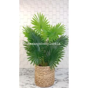 Pohon Hias Daun Palem Kipas Sadeng X18 Semi Latex Artificial Pot Dasar Hitam Plastik Cover Eceng Gondok Tanaman Imitasi Dekorasi Ruangan