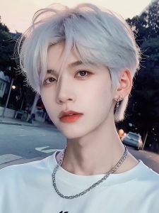 Mens Short Hair Wig Korean Style Light Thin Simulation Ice Grey Blue Daily Full Head Cover Breathable Lightweight Hairpiece