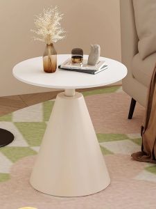 White Coffee Table Side Table Living Room Corner Table Beauty Salon Sofa Side Table Small round Table Creamy Style Tea Table