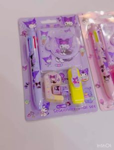 Set Stationery Highliughter solatip karakter kuromi Buku Notes Set Kuromi 5 in 1 plus Pulpen 4 Warna