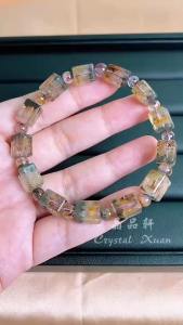 [现货] 紫钛晶方块手串 7mm｜稀有钛光能量晶石｜Purple Titanium Quartz Cube Bracelet｜High Vibration Protection Jewelry