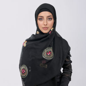 Jifang New Retro Design Embroidery Flower Floral Plain Cotton Linen Pashmina Shawl Muslim Hijabs Travel Shawls Head Scarf PW19