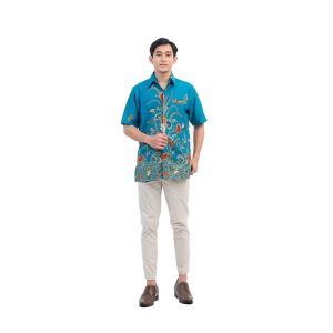 Kemeja Hem Batik Lengan Pendek Atasan Batik Pria Motif JW 026 Bahan Katun Adem Dan Nyaman