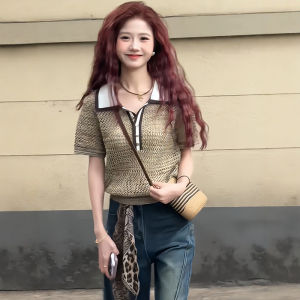 BINKAFENNY | เสื้อยืดคอกลมแขนสั้นผ้าฝ้ายลายทางชายหาดสำหรับผู้หญิงในช่วงฤดูร้อน เสื้อตัวบนคอวีสไตล์เกาหลีสุดเก๋ไก๋และทันสมัย