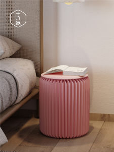 SHIBAZHI | Pink Foldable Round Stool with Leather Cushion