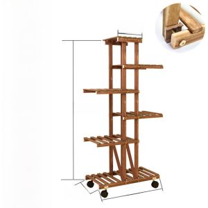 Balcony Multi-layer Plant Stand Movable Floor-standing No-occupying Space Potted Plant Display Rack Wood Material Modern Simple Style