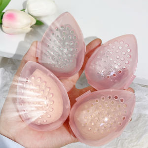 กล่องเก็บของอบแห้งแบบใส5ชิ้นแบบพกพาชั้นวางเครื่องสำอางรูปไข่ที่วางฟองน้ำวางพัฟแต่งหน้า