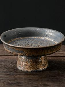 Khay Trái Cây Bằng Gốm Cao Cấp KAIYI Khay Tráng Men Vàng Chân Cao Dùng Trong Nhà Khách Sạn Nhà Hàng Đĩa Đựng Đồ Ăn Nhẹ