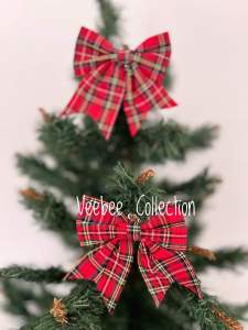 Pita 2pc motif kotak kotak merah  mobil (An25) Pita hias pohon natal/ pita hias hampers