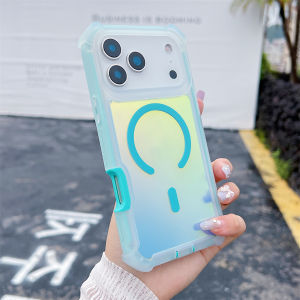 Color Change Laser Dazzling Magnetic Case for iPhone 17 Air 16 15 14 13 Pro Max for Magsafe Wireless Charge Shockproof Cover