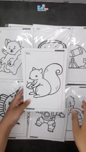 Kertas Mewarnai Anak 20 Lembar / Kertas Gambar Tebal untuk Cat Air Crayon Pensil Warna Tema Hewan Transportasi Dino Space Makanan