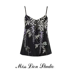 เสื้อกั๊กคอวีปักลายหรูหราสำหรับผู้หญิง เสื้อคลุมกันหนาวแบบสวมหัวแขนกุด ทรงเข้ารูป สไตล์สตรีท ฤดูร้อน 2024