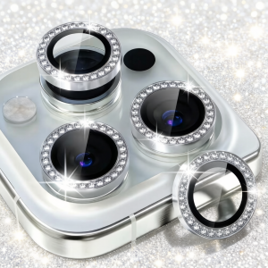 Diamond Sparkle Camera Lens Protector HD Clear 9H Hardness Anti-Scratch Tempered Glass Aluminum Alloy Ring Full Coverage Anti-Fi