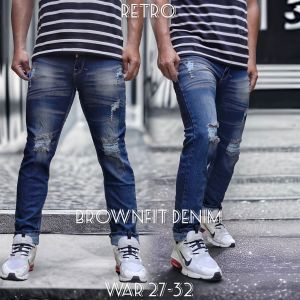 Celana Jeans Sobek Pria Panjang Stretch Melar Denim Tebal Slimfit Skinny Size 28-33 Premium