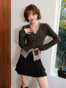 MIUCO | Áo Knit V-Neck Dây Ruy Băng Viền Ren Thời Trang Quyến Rũ
