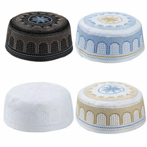 New Muslim Men Prayer Cap Hat Cotton Embroidery Saudi Arabia Islamic Hat Cap Men Headscarf Topkippot Turban Leisure Saudi Cap