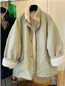 เสื้อแจ็คเก็ตขนแกะคอตั้งสไตล์วันพักผ่อนสำหรับผู้หญิง ฤดูใบไม้ผลิ 2025 แฟชั่นสไตล์เกาหลี แขนยาว ปกติ ปกติ ปกติ